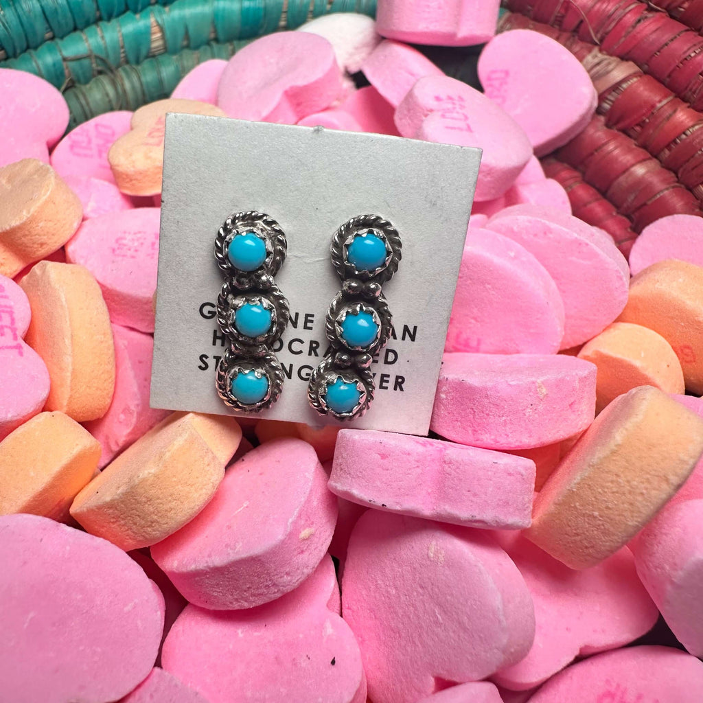 3 Stone Turquoise Post Genuine Earring