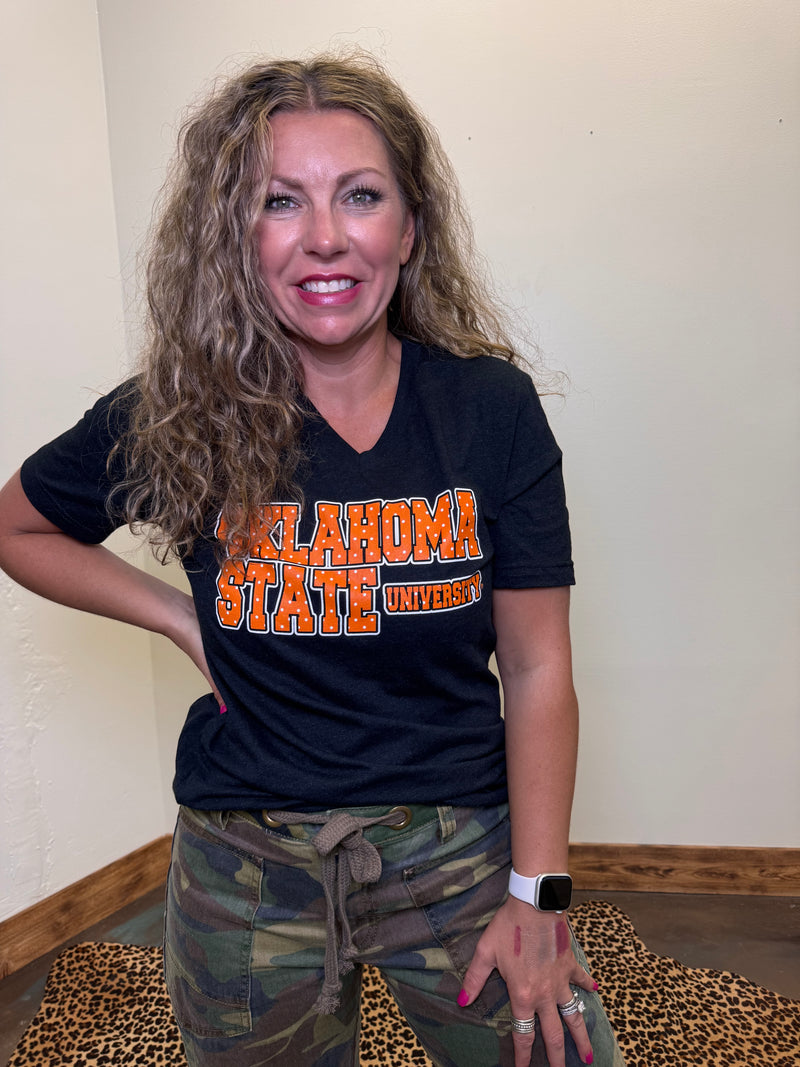 Oklahoma State University Modern Storyboard V Neck Short Sleeve T Shirt
