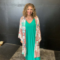 Rust Peach & Turquoise Multi Patterned Kimono Cardigan