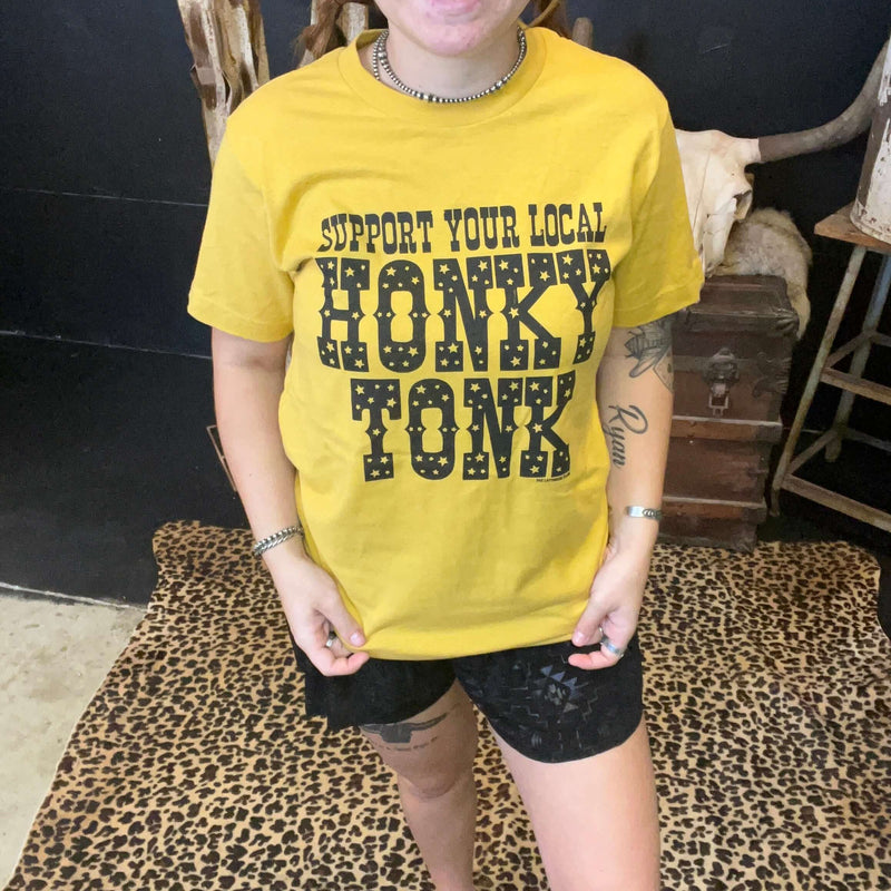 Support Your Local Honky Tonk on Mustard Yellow T-shirt