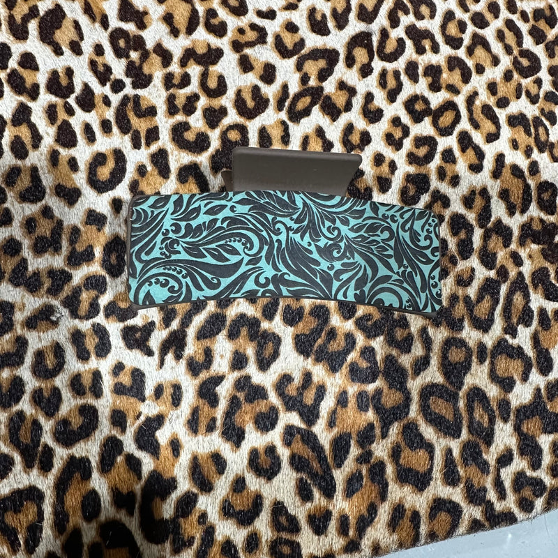 Big Brown with Turquoise/Black Detail Leather Hair Clip