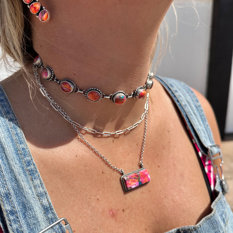 Pink and Orange Dahlia Choker Genuine Necklace