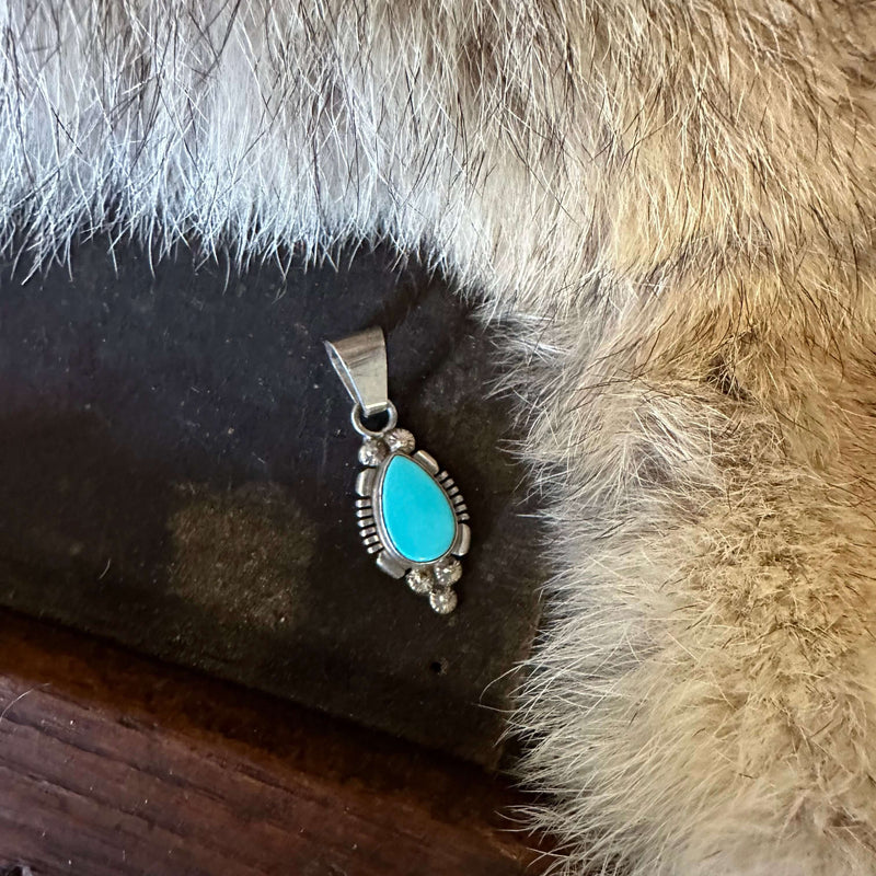 Tear Drop Turquoise with Detail Genuine Pendant for Necklace.