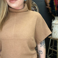 Mocha Tan waffle Dolman Short Sleeve Sweater Top