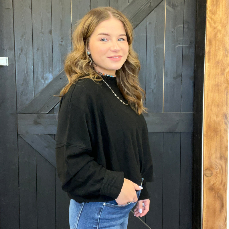 Black Super Soft Inside Out Crop Long Sleeve Sweater