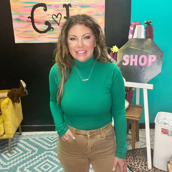 Green Mock Turtle Neck Bodysuit Top
