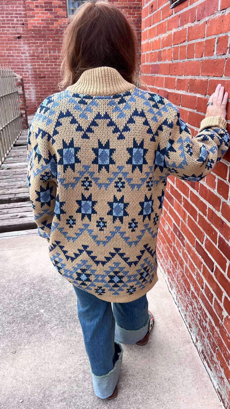 Blue Aztec Men’s Rowan Pullover Zip Tasha Polizzi