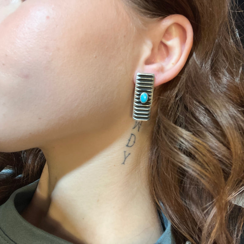 Dark Patina Bar w/Turquoise Genuine Earring