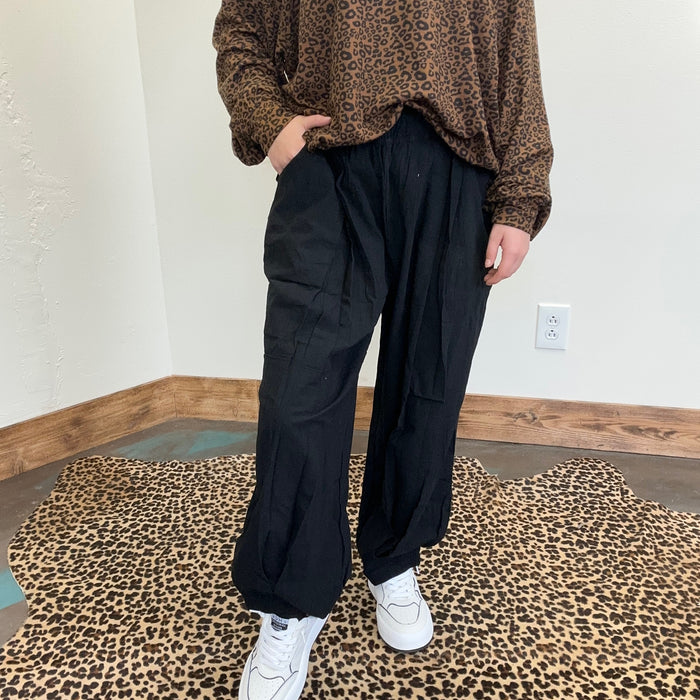 Gangster Black Elastic Waist Joggers