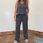 gray sleeveless top and pants