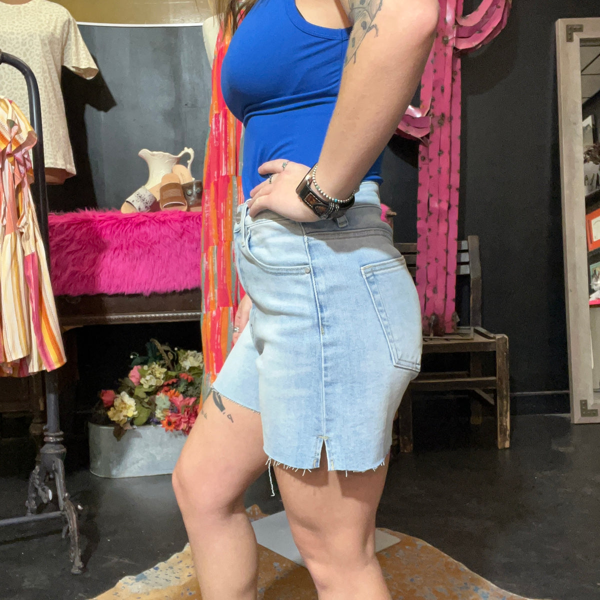 Risen Light Wash Denim Cut Off Shorts
