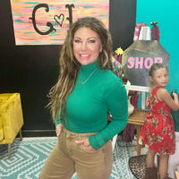 Green Mock Turtle Neck Bodysuit Top