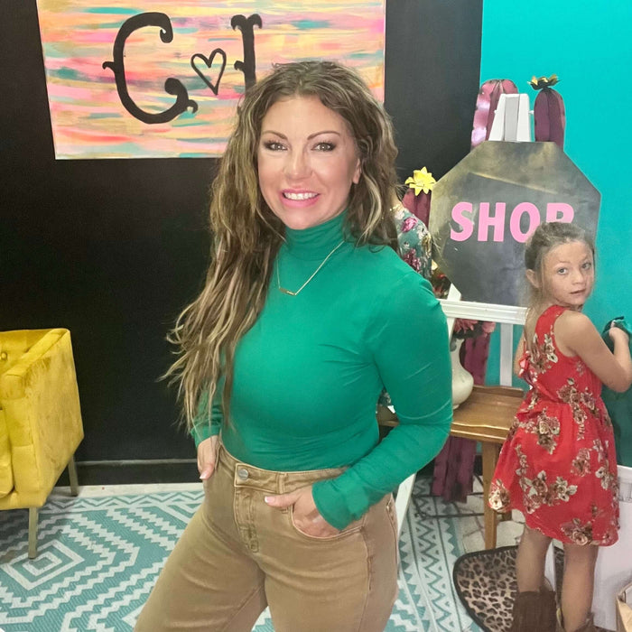 Green Mock Turtle Neck Bodysuit Top