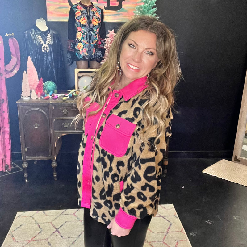 Pink and Leopard Fuzzy Jacket