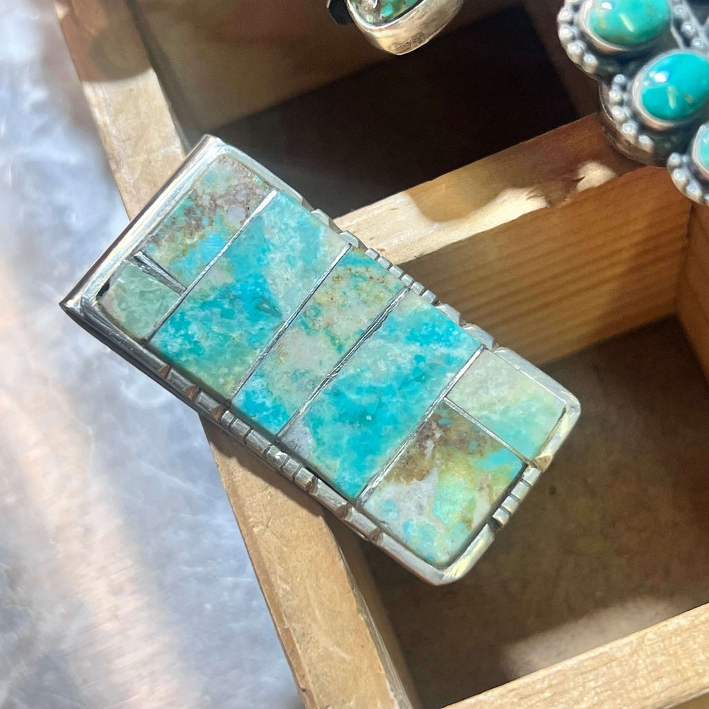 Turquoises Inlay Money Sterling Silver Clip