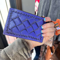 Natural Tooled Leather Card Holder with Zipper