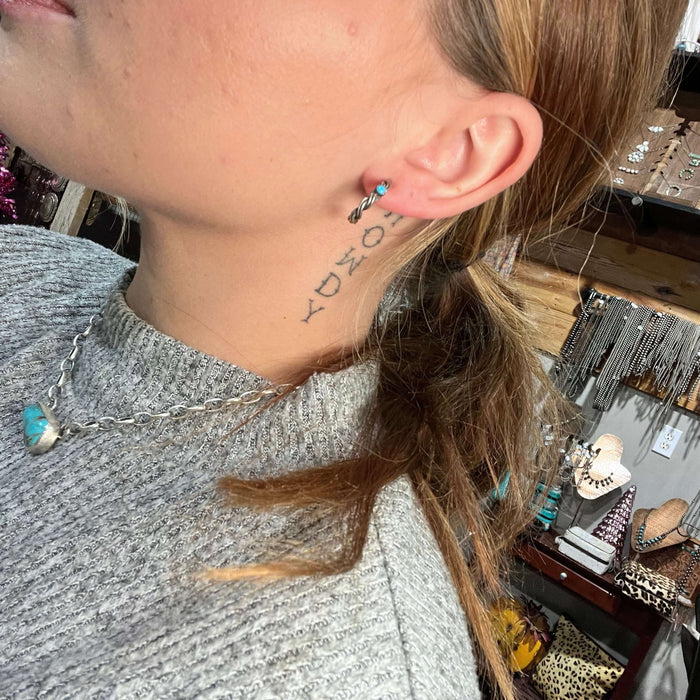 Twisted Hoop with Turquoise Post Sterling Silver Earring