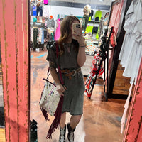 Black Acid Wash Short Ruffle Sleeve Denim Dress / Large