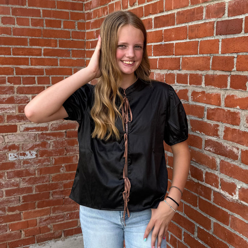 Black CALHOUN TOP Puff Short Sleeve