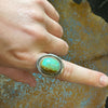 Turquoise Oval Stone Genuine Ring W/ Sterling Detail