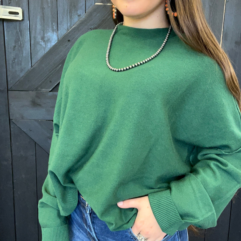 Hunter Green Super Soft Inside Out Crop Long Sleeve Sweater