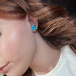 4 Stone Floral Detail Turquoise Stud Genuine Earring