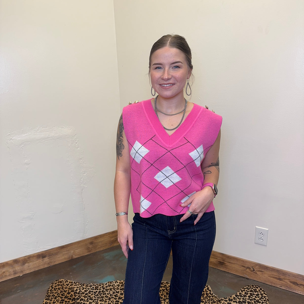 Pink V  Neck One Size Sweater Vest
