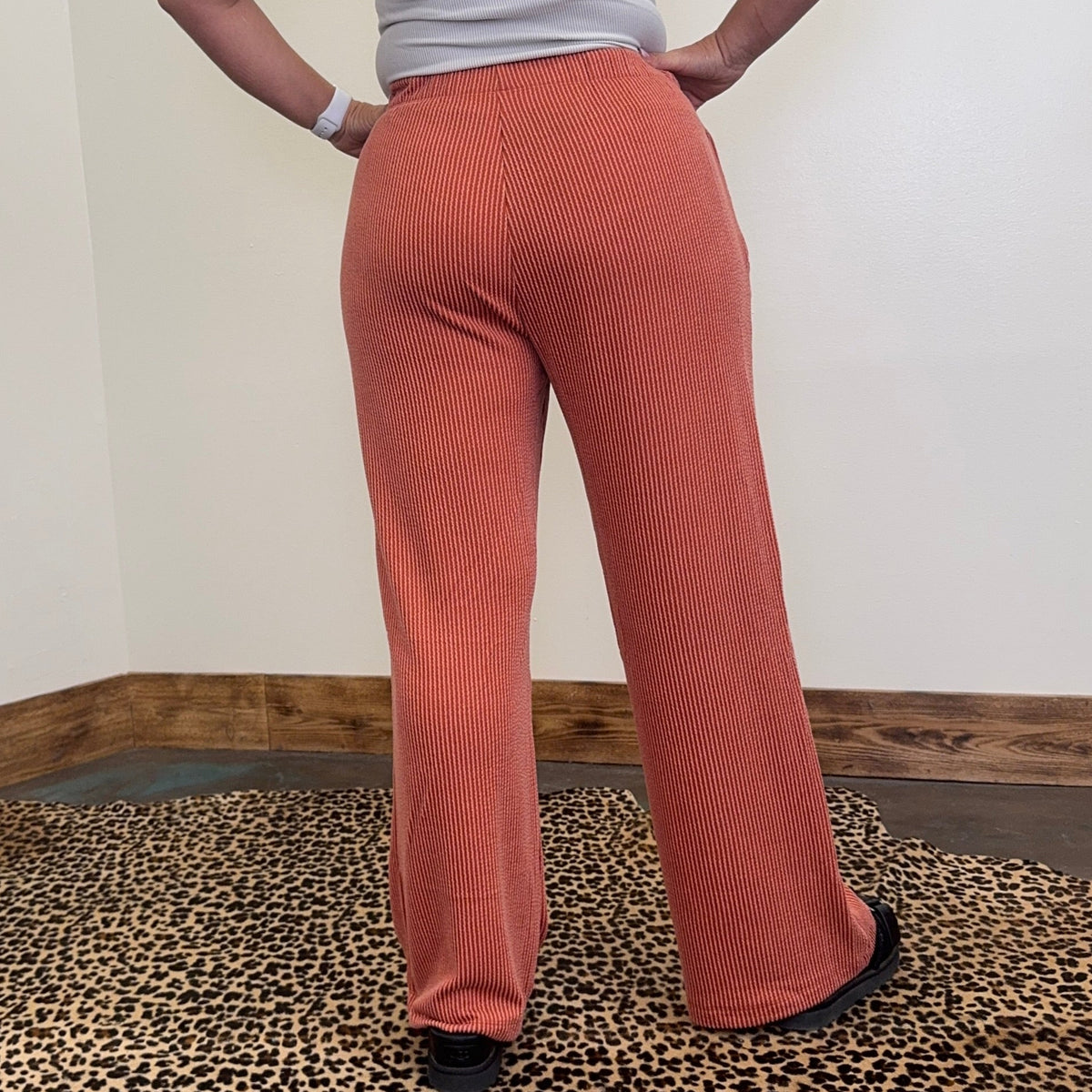 Terracotta Orange Ribbed Pants