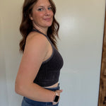Black Charcoal Ribbed Bra/ Crop Tank Top