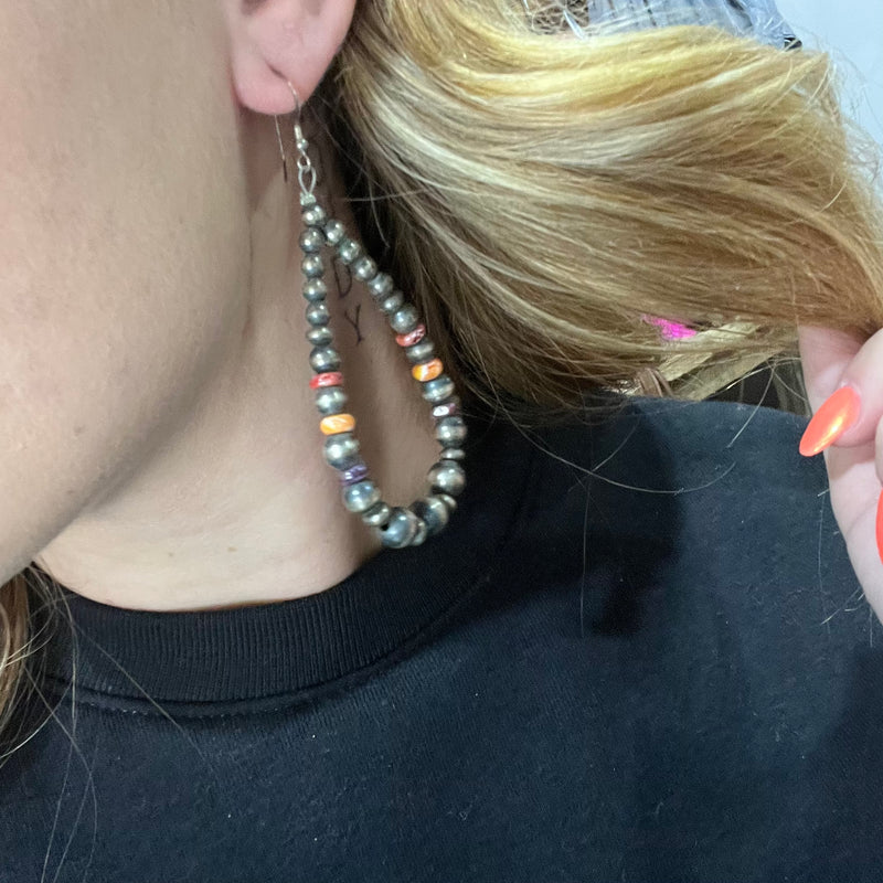 Multistone Spiny Navajo Pearl Tear Drop Genuine Earring
