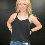 Black Razor Back Flowy Tank Top