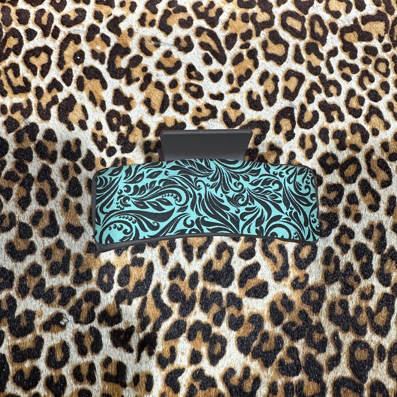 Big Dark Grey with Turquoise/Black Detail Leather Hair Clip