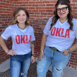 OKLA Crimson V Neck White T-shirt