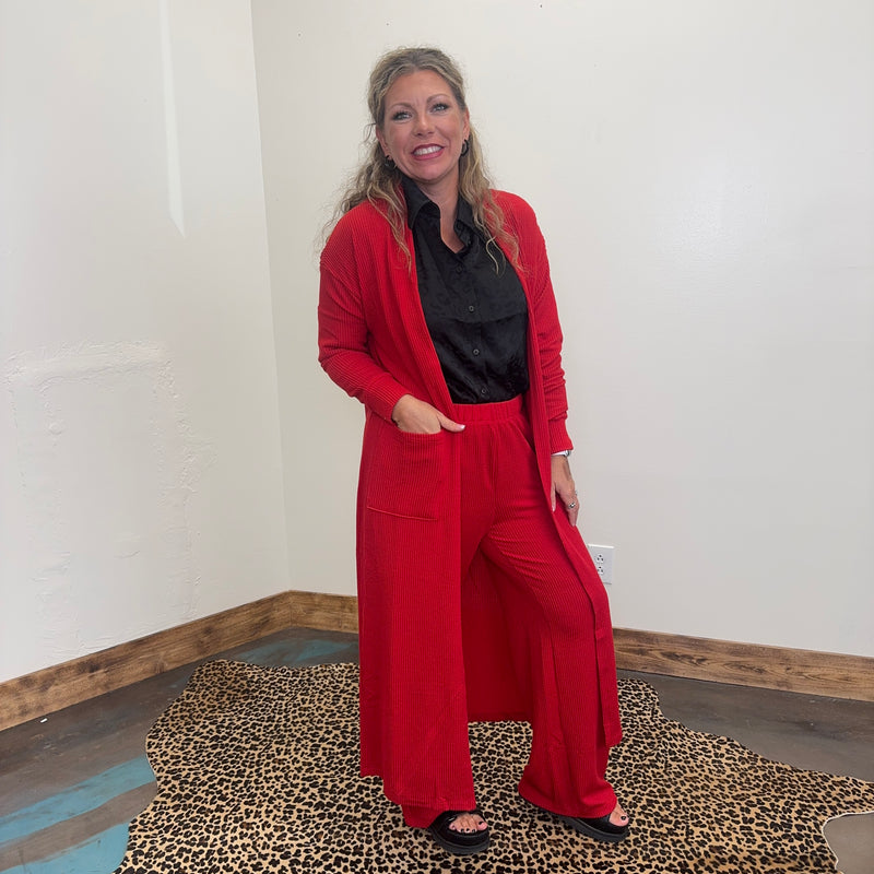 Red Ribbed Pants