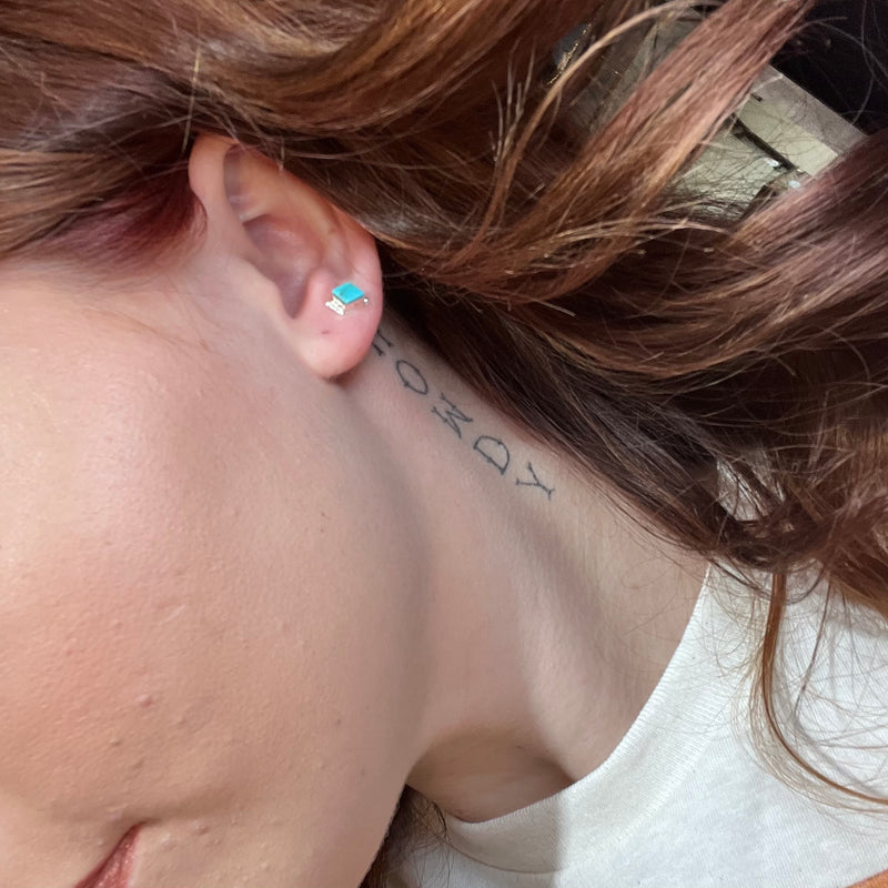 Tiny Turquoise Diamond Shape Little Ball Stud Genuine Earring