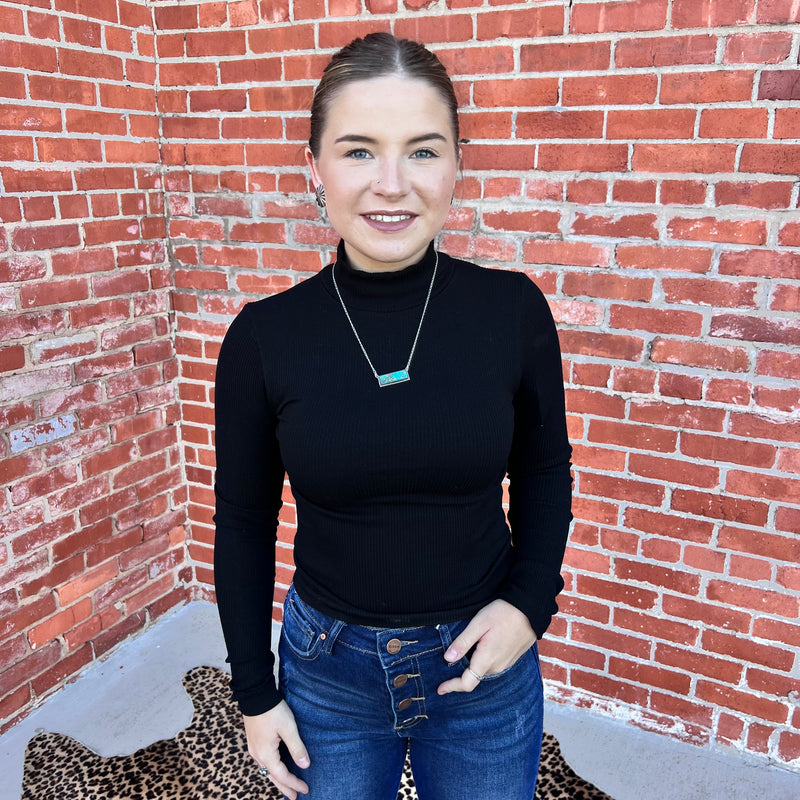 Black Ribbed Crop  Long Sleeve Shirt