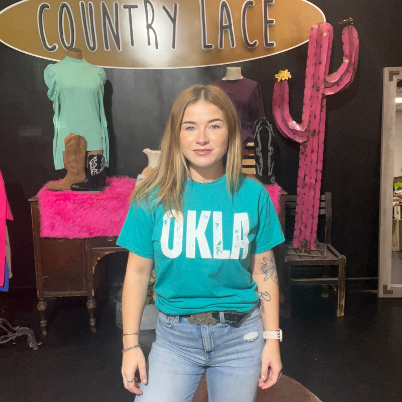 Turquoise OKLA Crew Neck T-shirt