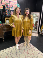 Gold Velvet Ruffle Dress