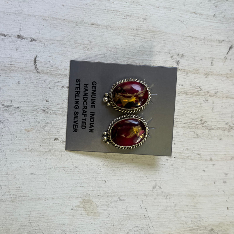 Dahlia Rose Oval W/ Ball Detail Post Genuine Sterling Silver Earring