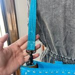 Turquoise Leather Bootstitch Tooled Tote Purse