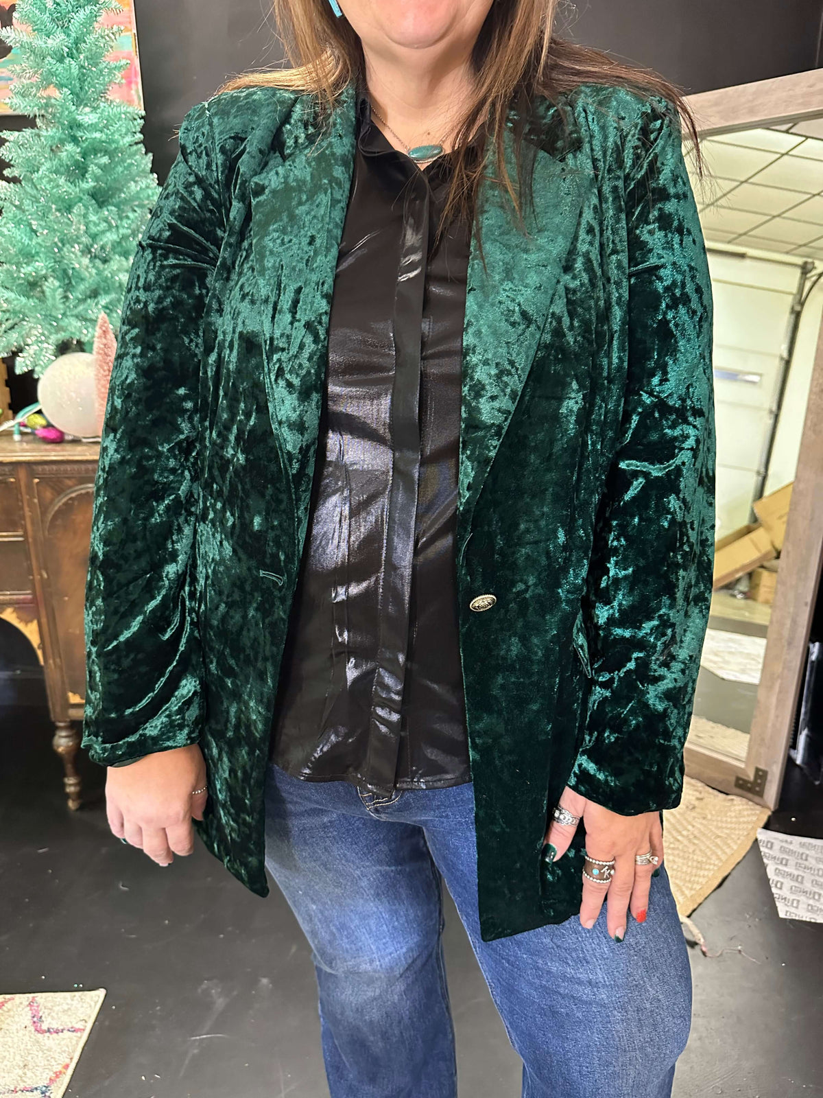 Green Crushed Velvet Blazer