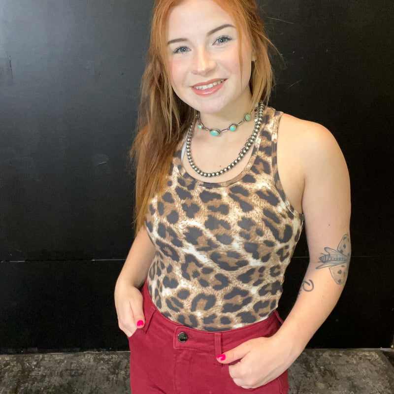 Animal Print Tank Top Bodysuit