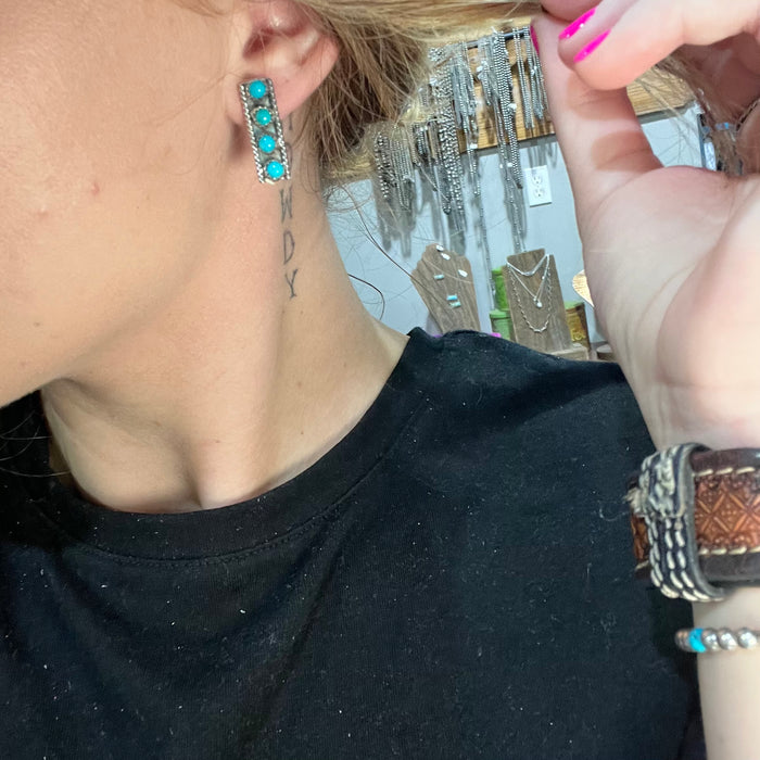 4 Stone Turquoise Post Stud Genuine Earring