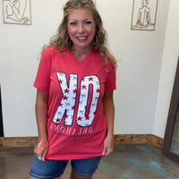 OK Small Town America Stars & Bows V-Neck Short Sleeve T Shirt