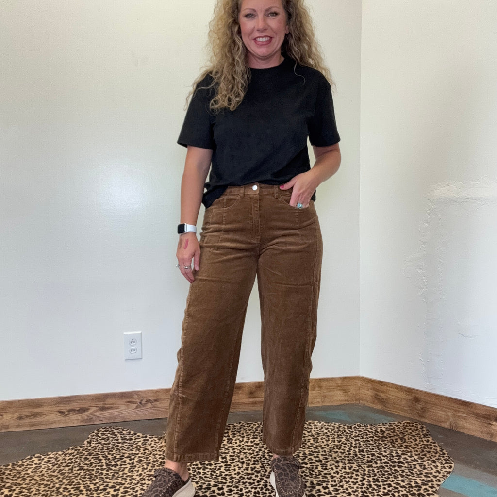 Tan Corduroy Washed Barrell Pants
