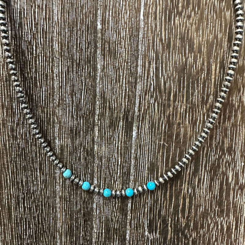 14 inch 3mm Navajo Pearl & Saucer with Turquoise Genuine Necklace.