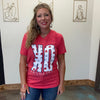 OK Small Town America Stars & Bows V-Neck Short Sleeve T Shirt