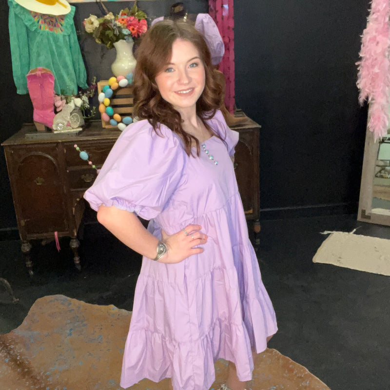 Lilac Purple Ruffle Shoulder Short Dress