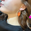 Red Oval Orange Spiny Dangle Genuine Earrings