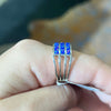 Royal Blue Opal ring 3 row inlay Genuine Ring